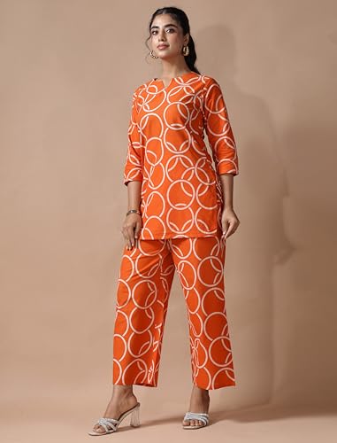 Image of Pinkmint Women's Pure Cotton Co Ord Set l Kurta Sets for Women |Kurta Sets| Printed Kurta with Pant l Stylish Pocket & 3 /4 Sleeve Women Co-ord Set (Avaiable in Plus size)