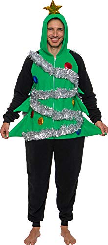 Funziez! Christmas Tree Costume Slim One Piece Pajamas Plush Novelty Holiday Jumpsuit - Green Small