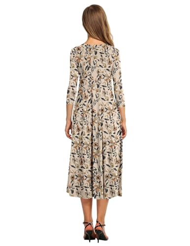 Image of HOTOUCH Women's 3 /4 Sleeve A-line and Flare Midi Long Dress
