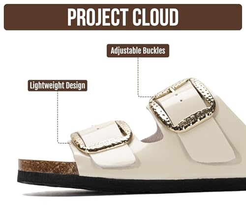 Image of Project Cloud 100% Genuine Leather Footbed Sandals for Women 2026 Comfortable Beach Essentials Womens Sandals Memory Foam Vacation Essentials Slides for Women Footwear (Santorini)