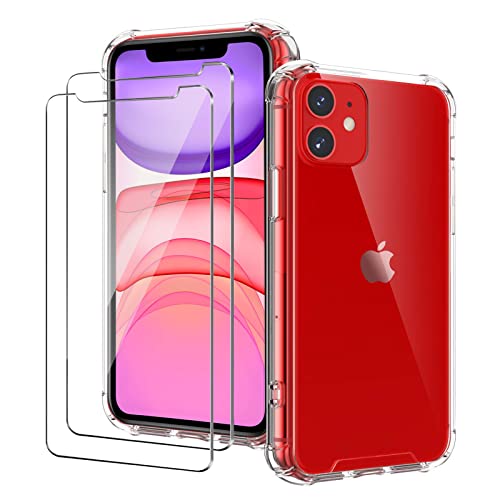 iPhone 11 Hülle, mit Schutzfolie, [1 Hülle + 2 Schutzfolie] Ultra Dünn Crystal Clear Handyhülle Case Silikon Slim Schutzhülle Stoßfest Screen Protector - Transparent Cover