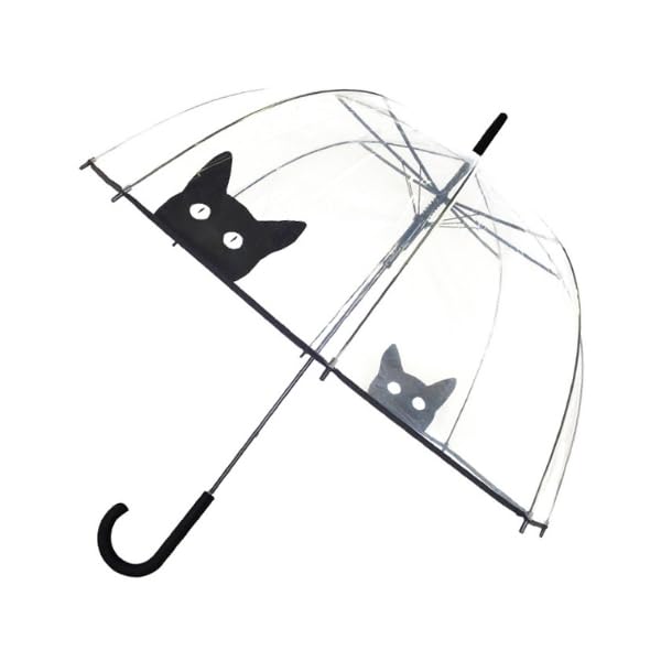 SMATI Stick Clear Umbrella - Windproof - Birdcage Bubble See Through (Flowers Stripe Stars Dog Cat)