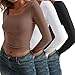 AUTOMET 3 Pack Womens Long Sleeve Shirts Fall Fashion Crop Tops Basic Layer Slim Fit Y2K Clothes White Coffee Grey M