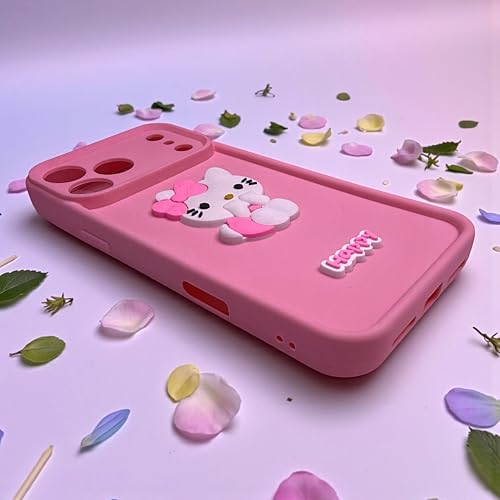 Image of Silicone Back Cover Case for iPhone 17 Pro Max | Cute Fun 3D Happy Kitty Design Silicone Case | Camera Protection Bump | Shockproof Back Cover Case for iPhone 17 Pro Max (Pink)