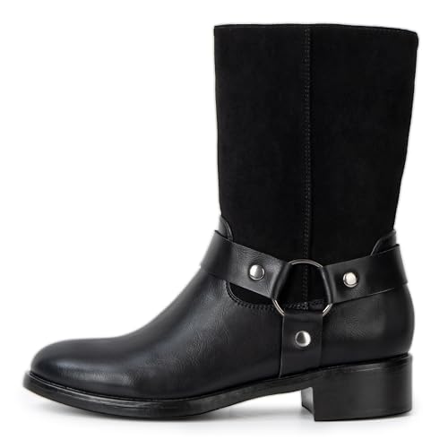 Alpine Swiss Daria Womens Moto Biker Boots Vegan Leather Motorcycle Mid Calf Booties2