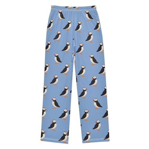Puffins Blue Pattern Pajama Pants Soft PJ Bottoms Lounge Pants for Sleepwear Sport Size 6-14 Years