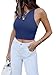Women’s Sexy Sleeveless High Neck Racerback Cropped Tank Tops Cute Teen Girls Halter Neck Crop Tops Vest Deep Blue X-Large