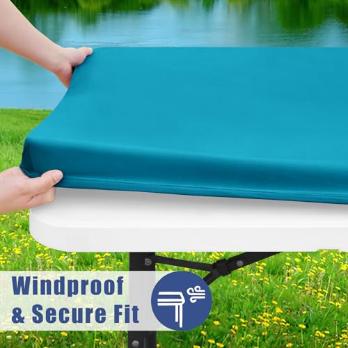 Moosfor Picnic Table Cover with Bench Covers, Elastic Fitted Spandex Tablecloths for 6 Foot Rectangle Tables, Stretch Washable Patio Tablecloth for Outdoor, Camping (Turquoise, 30"x72") by Moosfor - Image 4