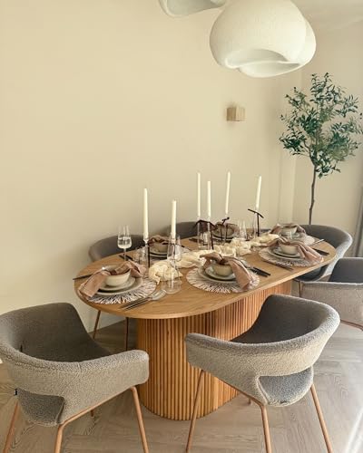 Beliani Tavolo Da Pranzo Per Sala Da Pranzo Cucina 180 X 90 Cm Gambe In Legno Massello Impiallacciatura Rovere Chiaro - 7