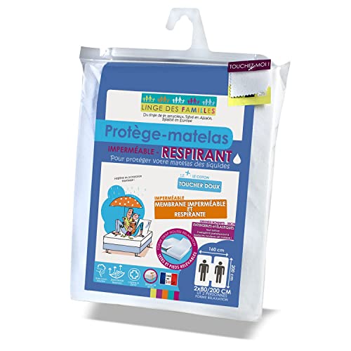 Linge des Familles - Protège Matelas lit articulé TPR 2x80x200 cm - Imperméable et Respirant - Grands Bonnets - Forme Drap Housse - Certifié Œko-Tex®