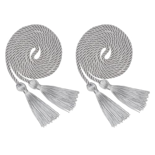 GHGMAO Silver Graduation Cord 2PCS Graduation Honor Cords for Class of 2026 Rayon Braided Grad Cord with Tassels 68 Long Polyester Yarn Honor Ropes for Bachelor Master Doctoral