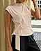 PRETTYGARDEN Women Blouses Spring Dressy Cap Sleeve Mock Neck Work Shirts Buckle Tunic Summer Business Casual Tops 2026(Beige,Small)