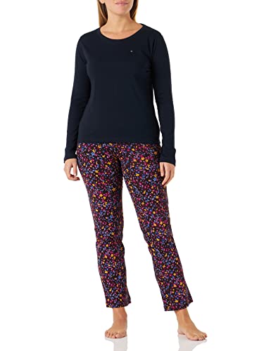 Tommy Hilfiger Conjunto de Pijama de Camiseta y pantalón de Jersey Juego, Desert Sky/Scattered Flower, S para Mujer