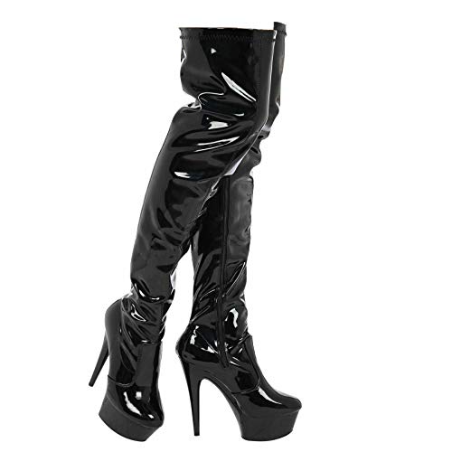 Womens Ladies Sexy Thigh HIGH Kinky Fetish Over The Knee Platform Stiletto Heel Side Zip Boots Size 3 4 5 6 7 8 (12 UK Black Patent)