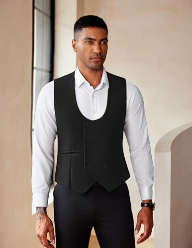COOFANDY Men's Suit Vest Slim Fit Double Breasted Dress Vest Casual Business Formal Waistcoat3