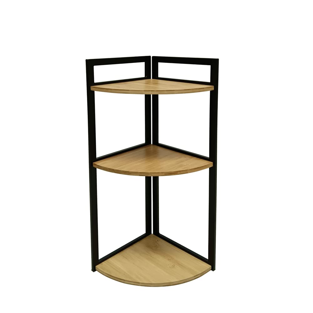 XZ-22123-2 Estante Organizador de Madera Natural Pirámide con los Marcos Metal para Baño, Alacena, Lavandería, Multifunción 3 Niveles.