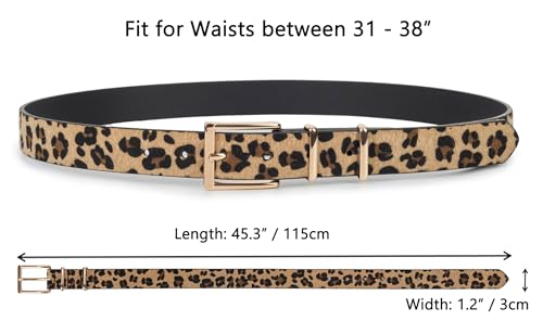 Women's Belt Vintage Faux Leather Leopard Long Hair Waist Buckle Belts Waistband Fur-like for Dress Jeans3
