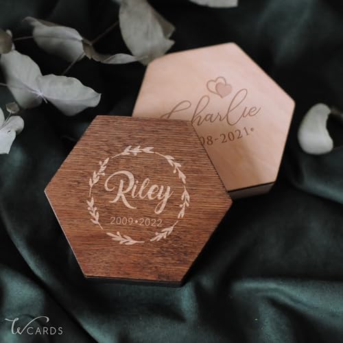 Image of Personalized Pet Hair Keepsake Box for Dog and Cat Fur - Engraved Wood Memorial Box - Unique Customized Gift for Loss of Furry Friend Wooden (Dark Diamand Wood Lid)