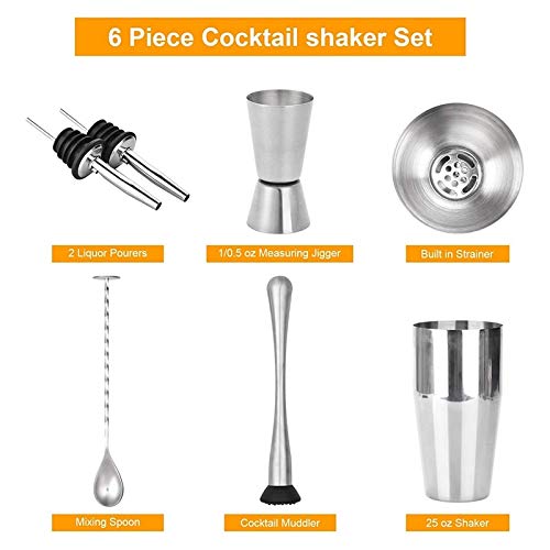 Set de Coctelera 6 piezas con Jigger medidor y Cuchara miniatura 4