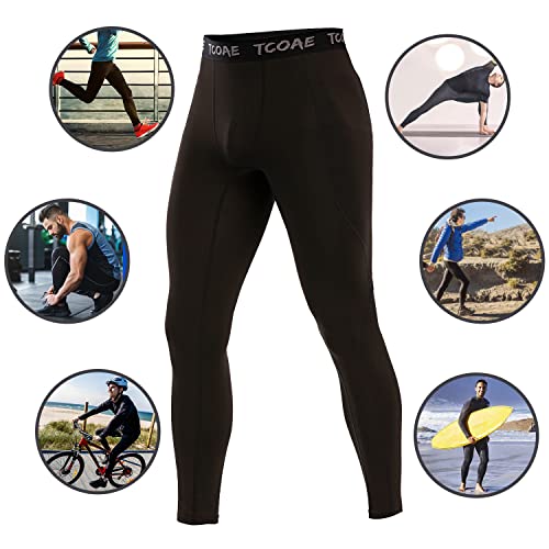 Tcoae Men Compression Leggings Running Tights For Men Quick Dry Athletic Basketball Base Layer Men Leggings For Sports 2 Pack Red/Grey Large #TOP2
