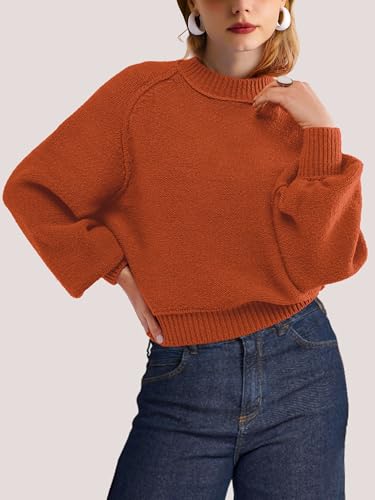 Image of SuperPrity Sweaters for Women Fall 2024 Mock Neck Long Sleeve Knit Oversized Cropped Pullover Sweaters Top Trendy Outfits