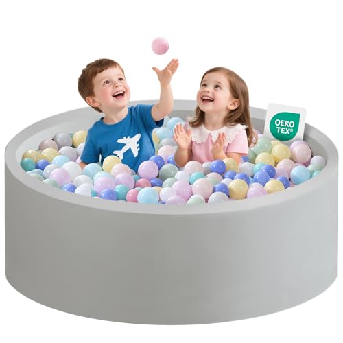 Ball Pit for Toddlers 47.24'' x 15.75'' with Soft Foam Walls (Grey, No Balls)