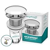 Engelbach® afvoergarnituur wastafel zonder overloop – Pop-up afvoergarnituur incl. 4 afdichtingen – Afvoerventiel wastafel met video – Universeel afvoerventiel voor alle soorten wastafels – Chroom