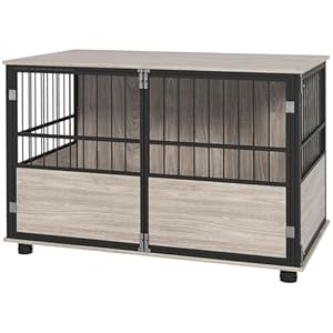 PawHut 39.5″ Dog Crate Furniture End Table, Wooden Dog Kennel Indoor Pet House with 3 Doors, for Small to Large Dogs