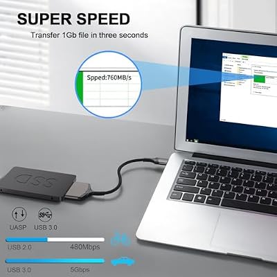 SATA to USB Adapter Cable, USB 3.0 to SATA III Hard Drive Adapter for 2.5'' SSD/HDD Data Transfer, Support UASP - 9 Inchs, Aluminum Shell & Nylon Cord