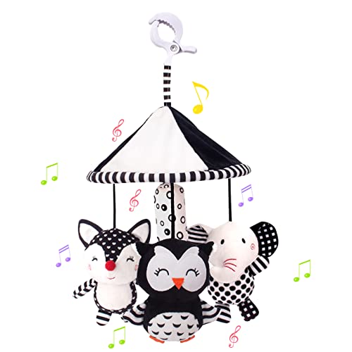 Image of Newborn Stroller Toys, Hanging Baby Toys High Contrast Black and White Animal Rattle Music Toy Infant Sensory Toys for Boys Girls 0 3 6 12 Months