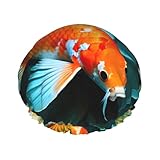 Bonnet de douche tendance : ce grand bonnet de douche lavable en forme de poisson koi japonais pour femme est un accessoire élégant porté pendant les douches, orné de ce joli chapeau de douche pour femme, vous aurez l'air chic pendant la douche, vous donnant une meilleure expérience de douche. C'est un petit article de mode conçu pour ajouter du plaisir à votre vie.