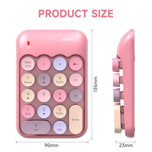 MOFII Wireless Number Pads - Pink Numeric Keypad 18 Keys USB 2.4G Round Keycap Colorful Extensions Keypads, Financial Accounting Portable Numpad 10 Key for Laptop/PC/Notebook/Surface Pro - image 8