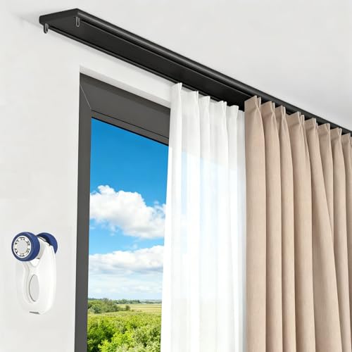 Silent Curtain Track Double-row Ceiling Mounted Aluminum Alloy Curtain Rails System Slider for Hospital Bedroom Kitchen Black 1.4m(4.6ft)