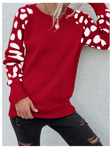 MakeMeChic Women's Leopard Pattern Sweater Long Sleeve Round Neck Knitted Pullover Tops3