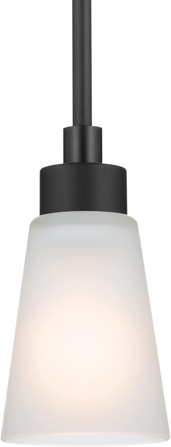 Kichler Erma Mini Pendant Light with Satin Etched Glass, Updated Traditional Ceiling Light for Kitchen Island, Black, (5" x 7.5")