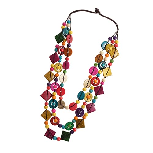 Collier de déclaration à 3 couches style bohémien ras du cou tendance perle de bois femme