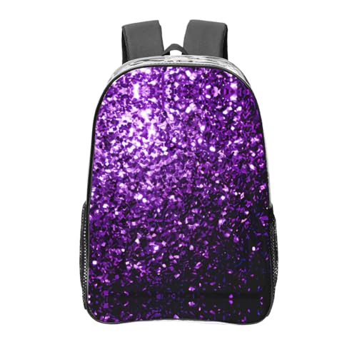 Mochila transparente con estampado morado brillante para eventos deportivos