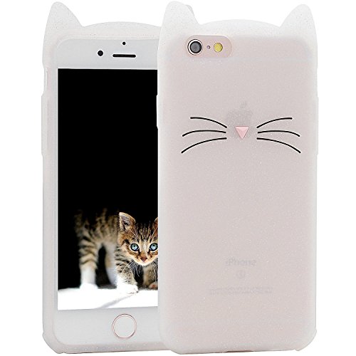 iPhone 7 Case, MC Fashion Cute 3D Beige Glitter Meow Party Cat Ears Kitty Whiskers Protective Soft Case Skin for Apple iPhone 7 (2016) and iPhone 8 (2017) (Cat Whisker-Glitter)