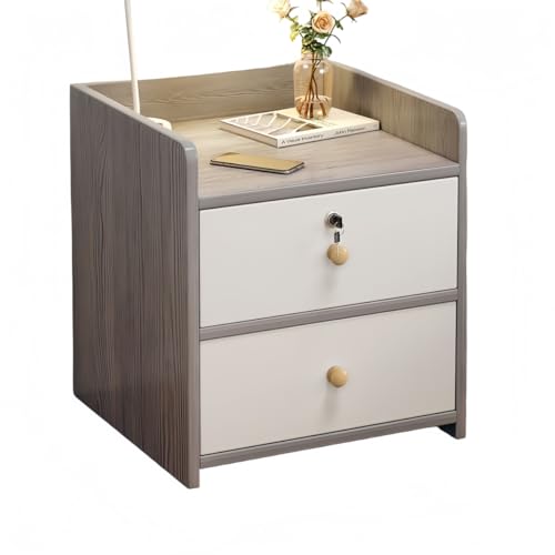 miluFox【引き出し付き スリムデザイン】ベッドサイドテーブル コンパクト小型 おしゃれ ベッド横 ソファサイド 収納棚 電話台 省スペース 寝室 リビングに (モランディ灰です,【ロック付きダブル抽選】)