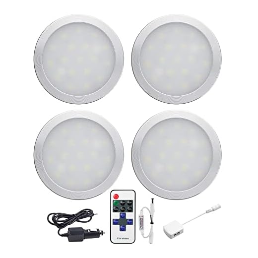 Luces LED de techo de 12 V para interiores con adaptador divisor, cargador de coche, luces LED de 2 W, interior con control remoto RF inalámbrico para barco, autocaravana, caravana (4)