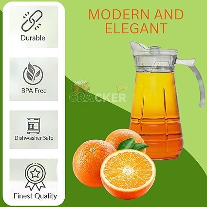 Image of Premium Water and Juice Glasses and Jug Set Combo [6 Piece Glass 350ML & 1 Piece Jug 1.6 Liter] Transparent Pitcher Set for Dining Table, Home & Restaurant,Party (MTS - 26)