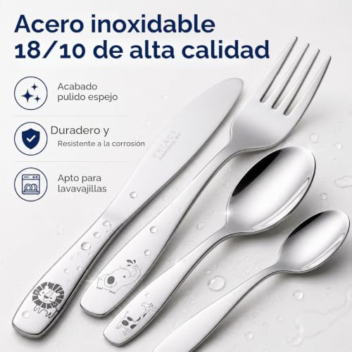 Cubertería infantil 12 piezas Exzact de acero inoxidable 18/10 cubiertos para niños de safari 6