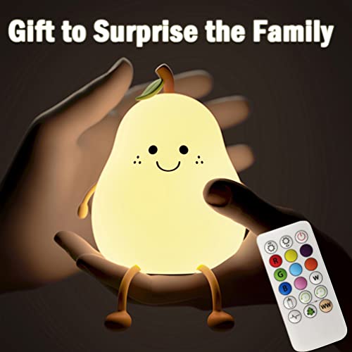 Image of LEDHOLYT Night Light for Kids, Cute Silicone Nursery Pear Lamp for Baby and Toddler, Fruit NightLight with Remote, Squishy Night Lamp for Bedroom, Kawaii Bedside Light for Boys Girls Room