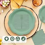 96 Pieces Sage Green Scalloped Tableware Set Party Supplies – Solid Color Disposable Dinnerware with Paper Plates, Napkins, and Forks for Birthday Parties, Garden Events, Baby Showers – Serves 24 - Image 4