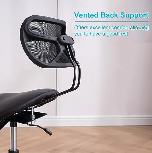 Ergonomic Saddle Seat Kneeling Chair with Backrest, 360° Swivel Mobile Angled Posture Stool for Office, Black Leather