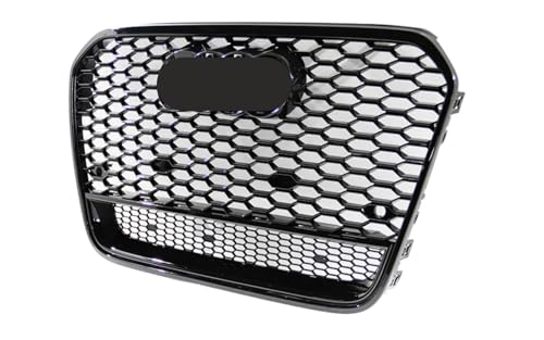 Mptuned Frontgrill Nierengrill Kühlergrill RS6-Stil Kompatibel mit Audi A6 C7 2011-2015 | Wabengitter-Design, Glänzend Schwarz, Sportlicher Look