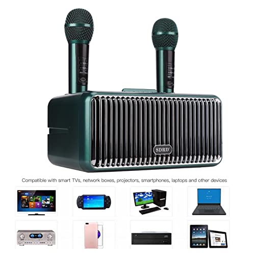 Máquina de karaokê portátil com 2 microfones sem fio, sistemas portáteis de karaokê com alto-falante