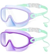 Vvinca Kids Swim Goggles with Nose Cover & Attached Earplugs, Anti-Fog Wide View Swimming Goggles...