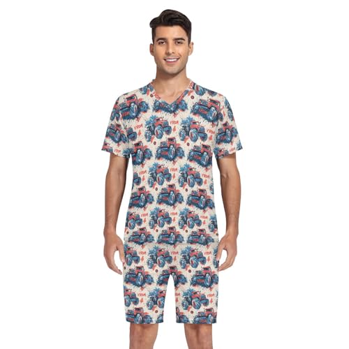 Monster Truck Men’s Pajama Sets Short Sleeve Lounge Wear with Elastic Waistband and Drawstring4