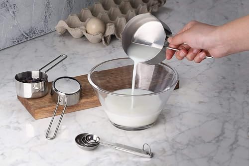 INKULTURE 4 Pcs Stainless Steel Measuring Cups for Drying or Liquid, Kitchen Utensils for Baking and Baking Cakes, Measuring Cups with Handles